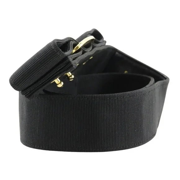Salvatore Ferragamo Vala Ribbon belt 8046 Black / Gold Hardware canvas/Pla...